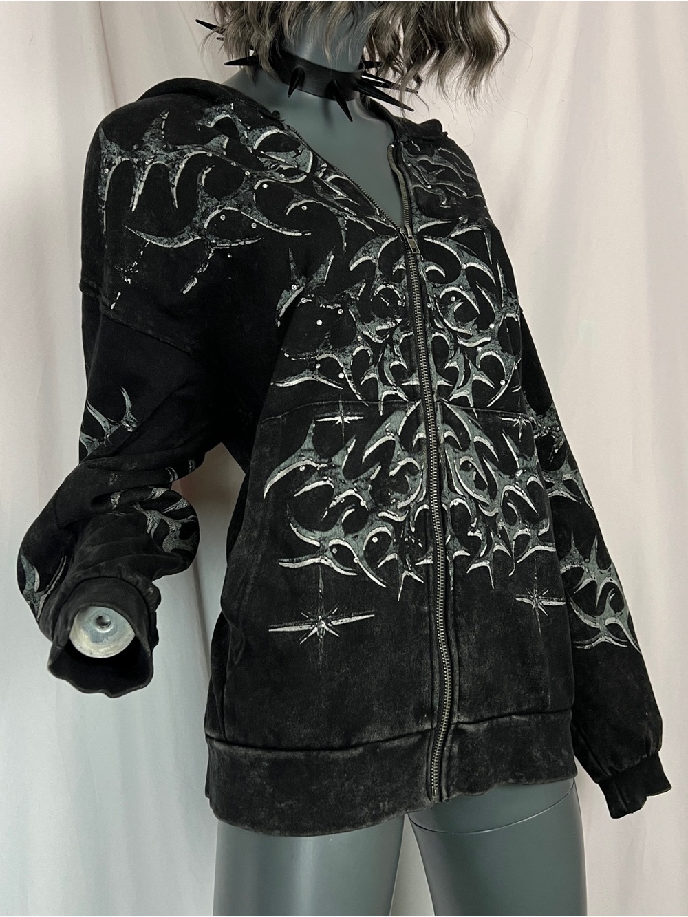 Hot Topic Cyber Sigil Tribal Faded Zip Up Hoodie